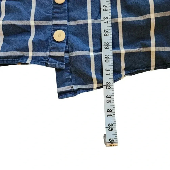 Zara TRF Women's Size M Blue Plaid Button Up Shirtdress Uneven Hem - Picture 6 of 8